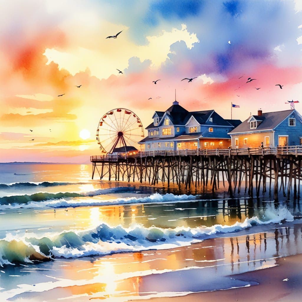Old Orchard Beach Maine Watercolor