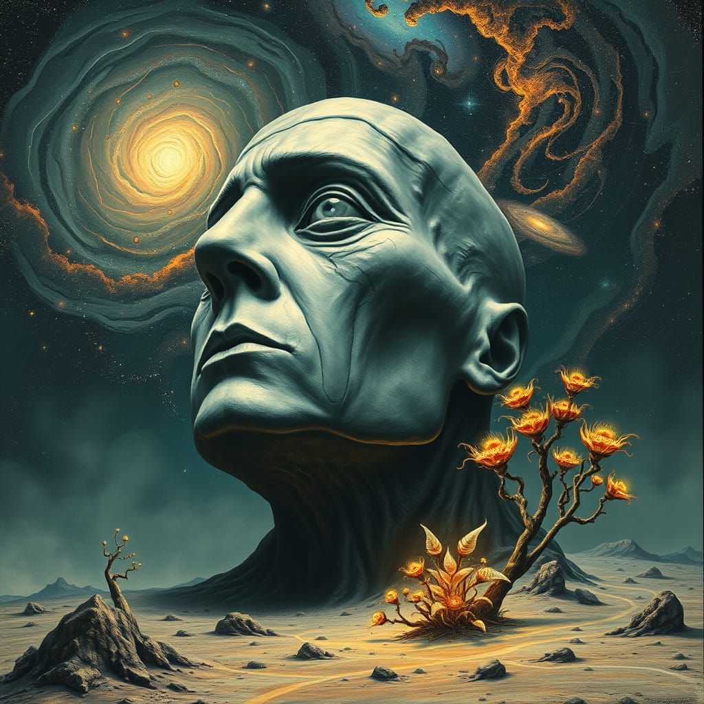 Surreal Alien Landscape Reveals a Face of Sorrow and Wisdom ...