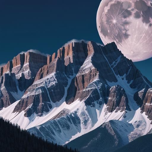 Hyperreal Super Moon Over the Rocky Mountains
