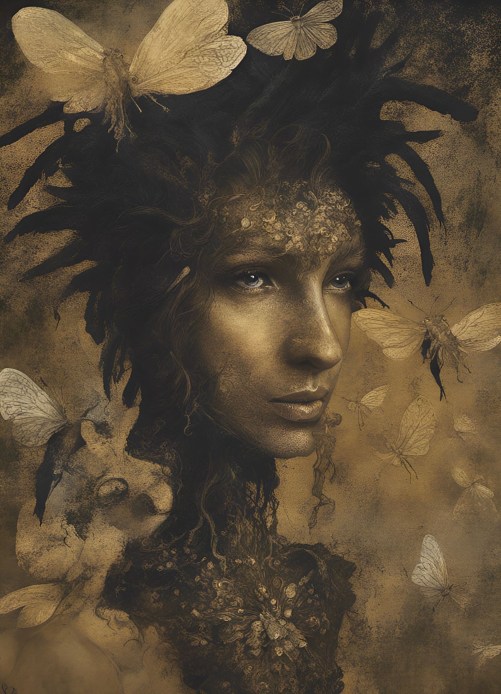 Insect Humanoids with Gold Aura, Digital Art