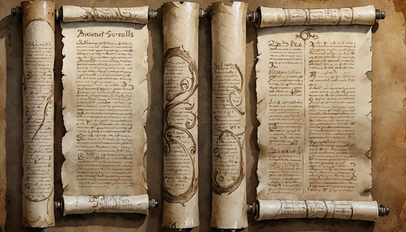 Ancient Library Watercolor Painting with Scrolls