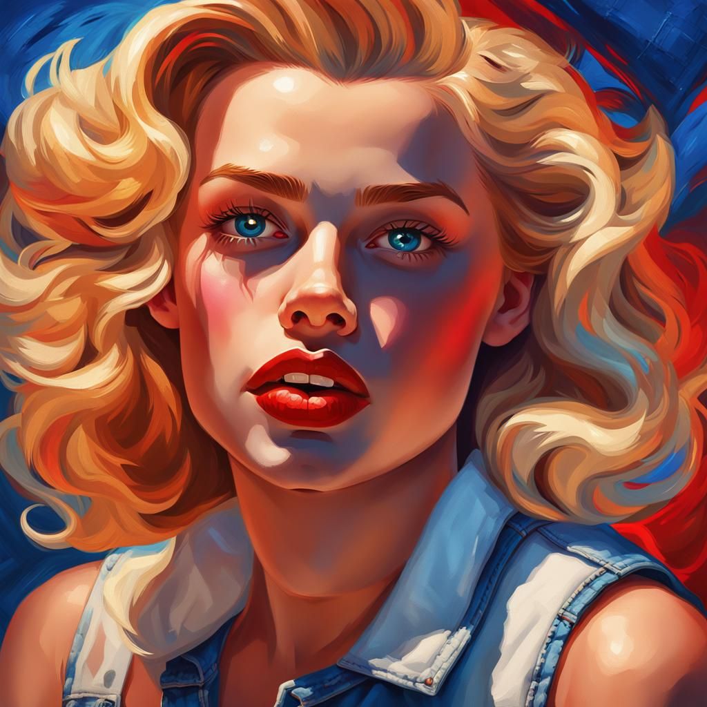 Blonde 1950s Pin-Up Girl in Pop Art Style