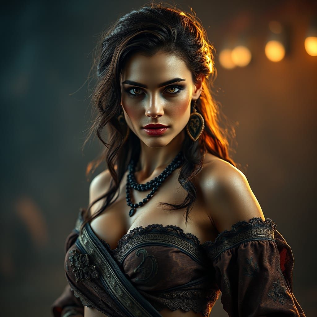 Hyperrealistic Portrait of a Confident Woman in Elaborate At...