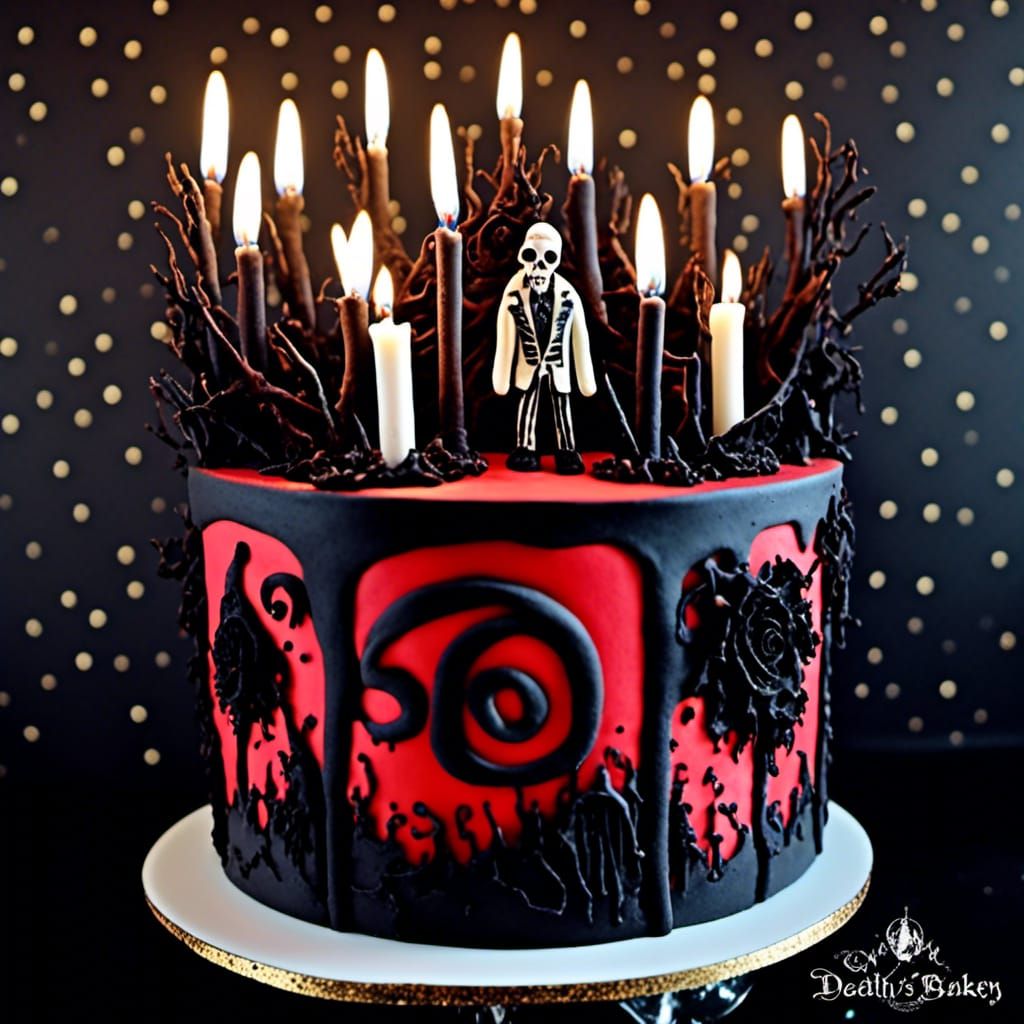 Gothic 50th Birthday Cake with Dark Atmosphere