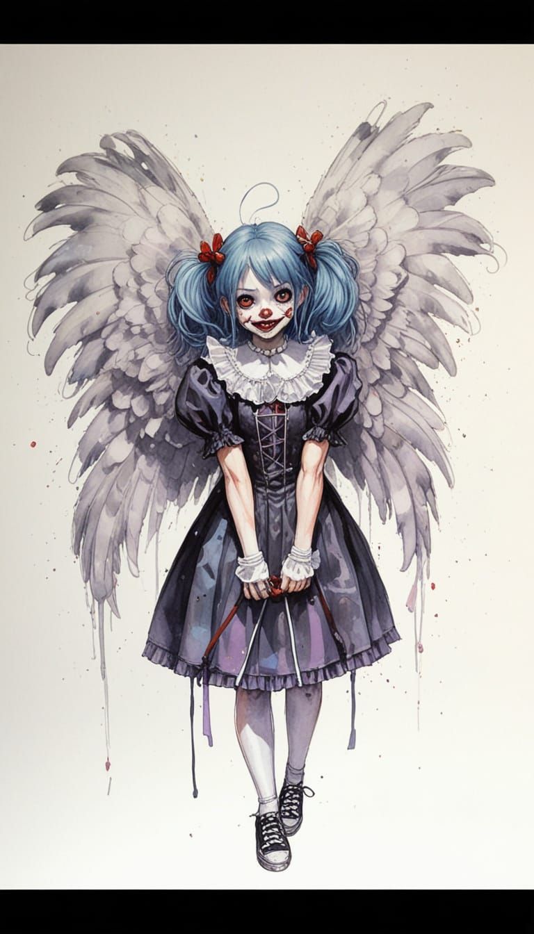 Psychotic Clown Lady in Dark Fantasy Manga Style