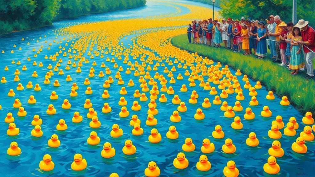 Vibrant Rubber Ducky Derby Scene in Abstract Style