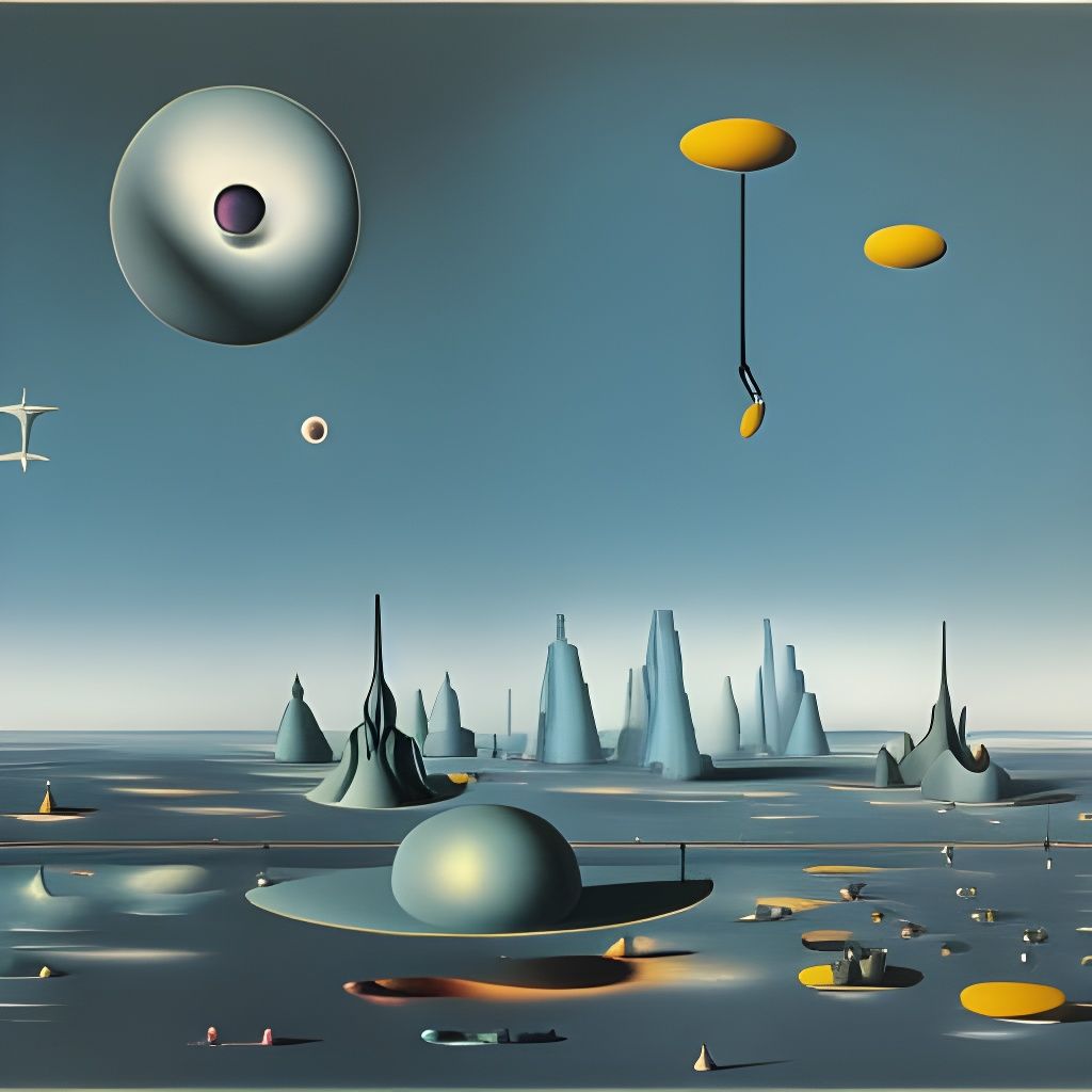 Surreal Futuristic Landscape with Alien Ships