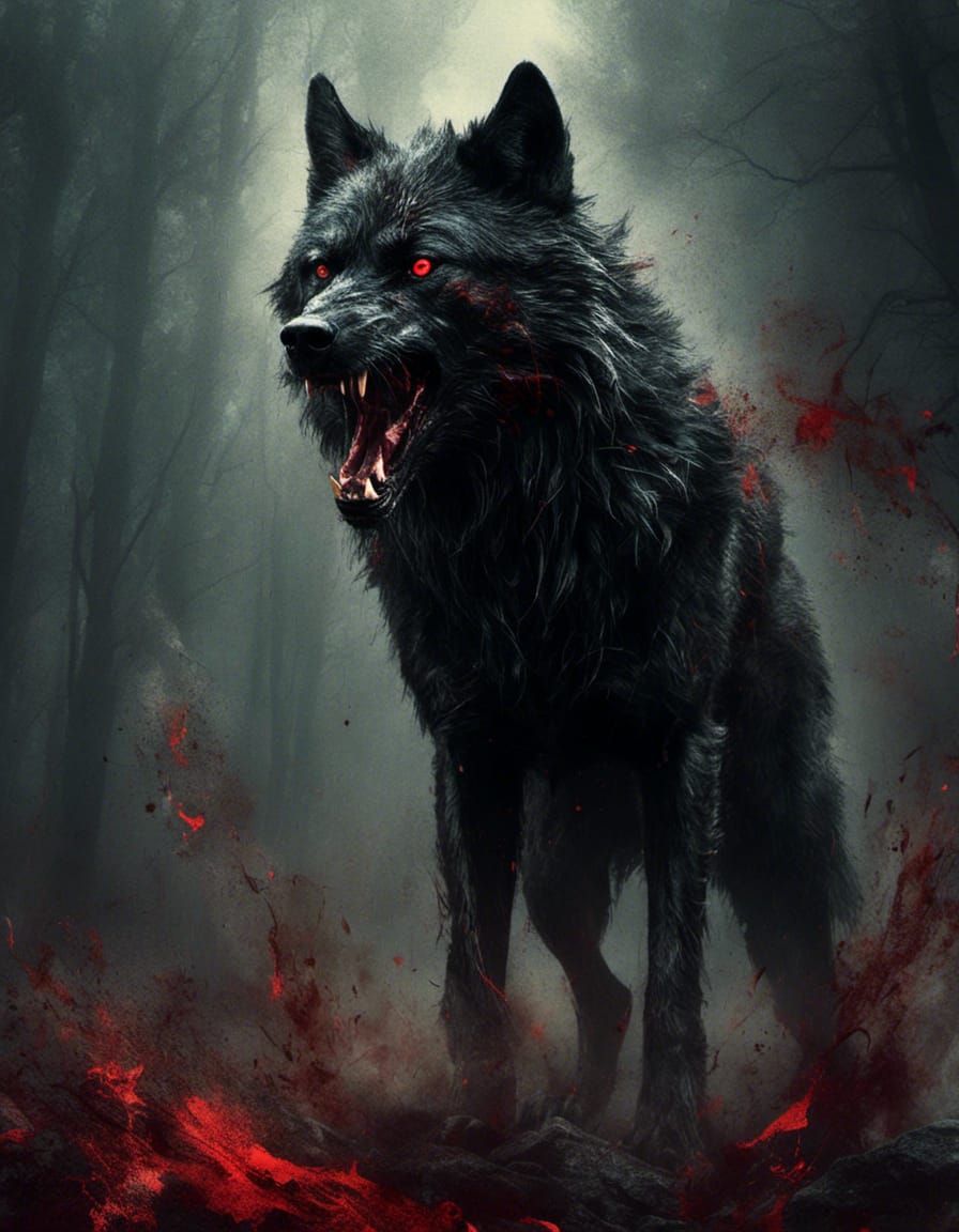 Fearsome Black Wolf with Fiery Eyes