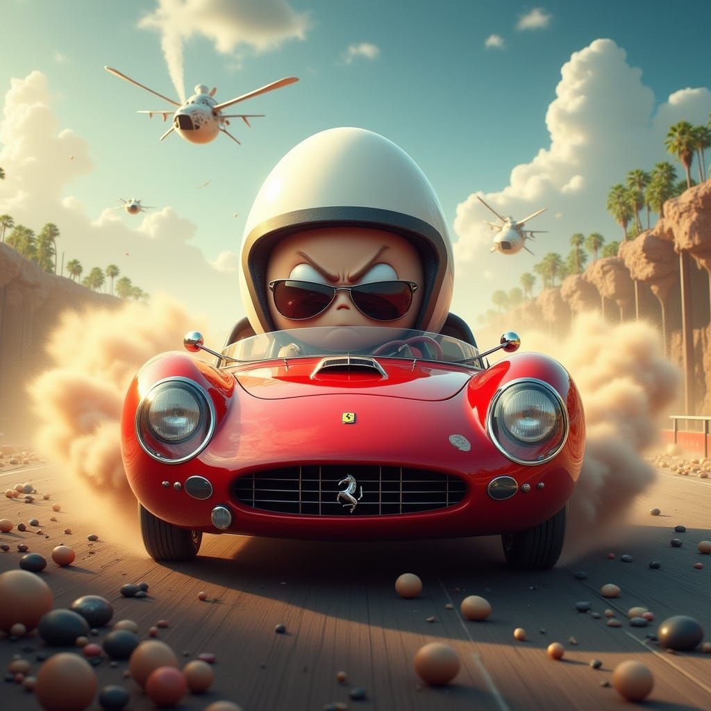 Angry Egg Races a Ferrari: Digital Art