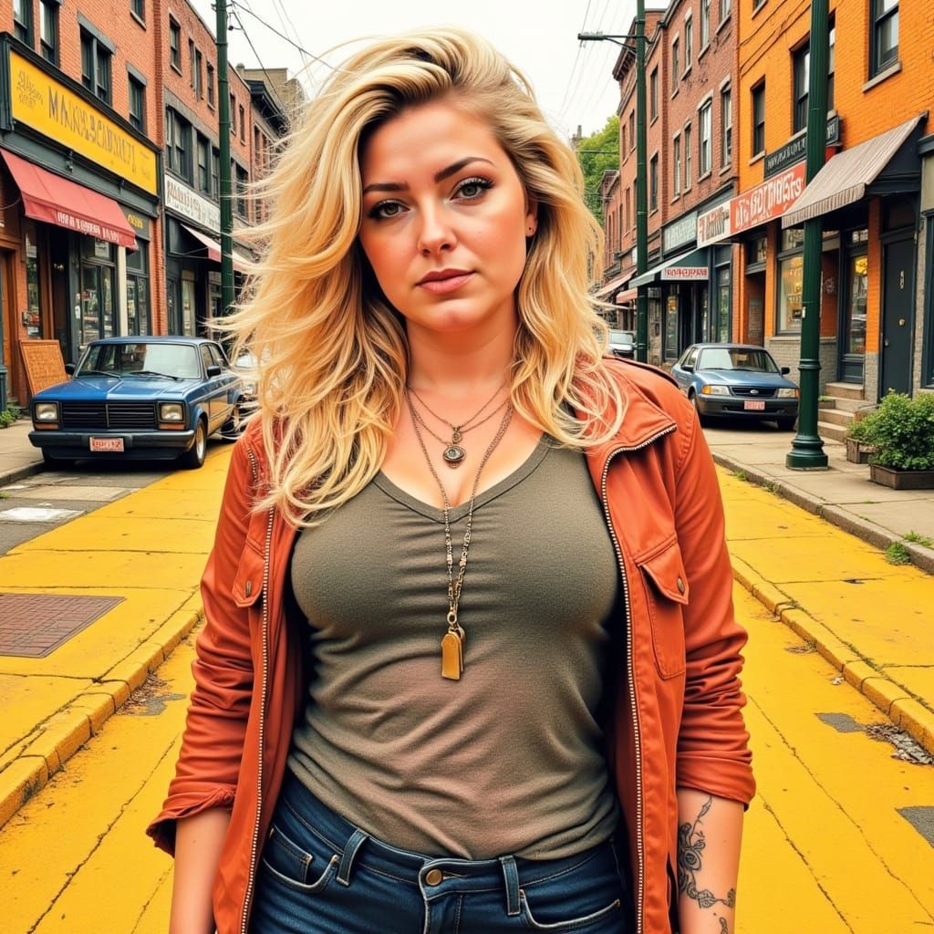 Chubby Blonde Woman in a Desolate Wasteland