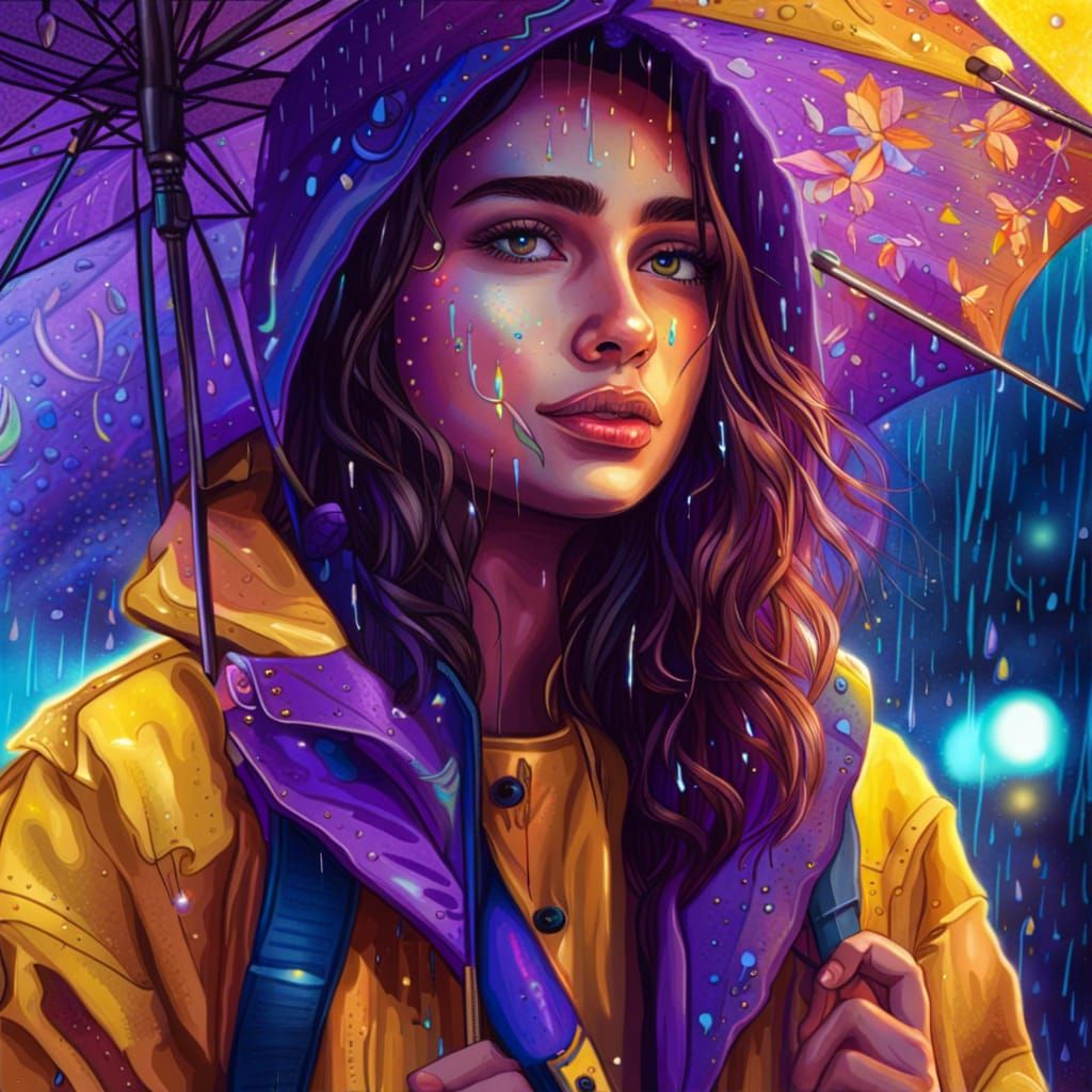 Happy Woman with Umbrella in Astral Illustration