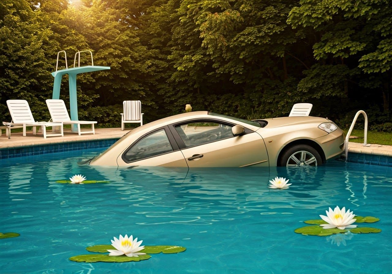 Sedan Submerged in Swimming Pool: Photorealistic Rendering