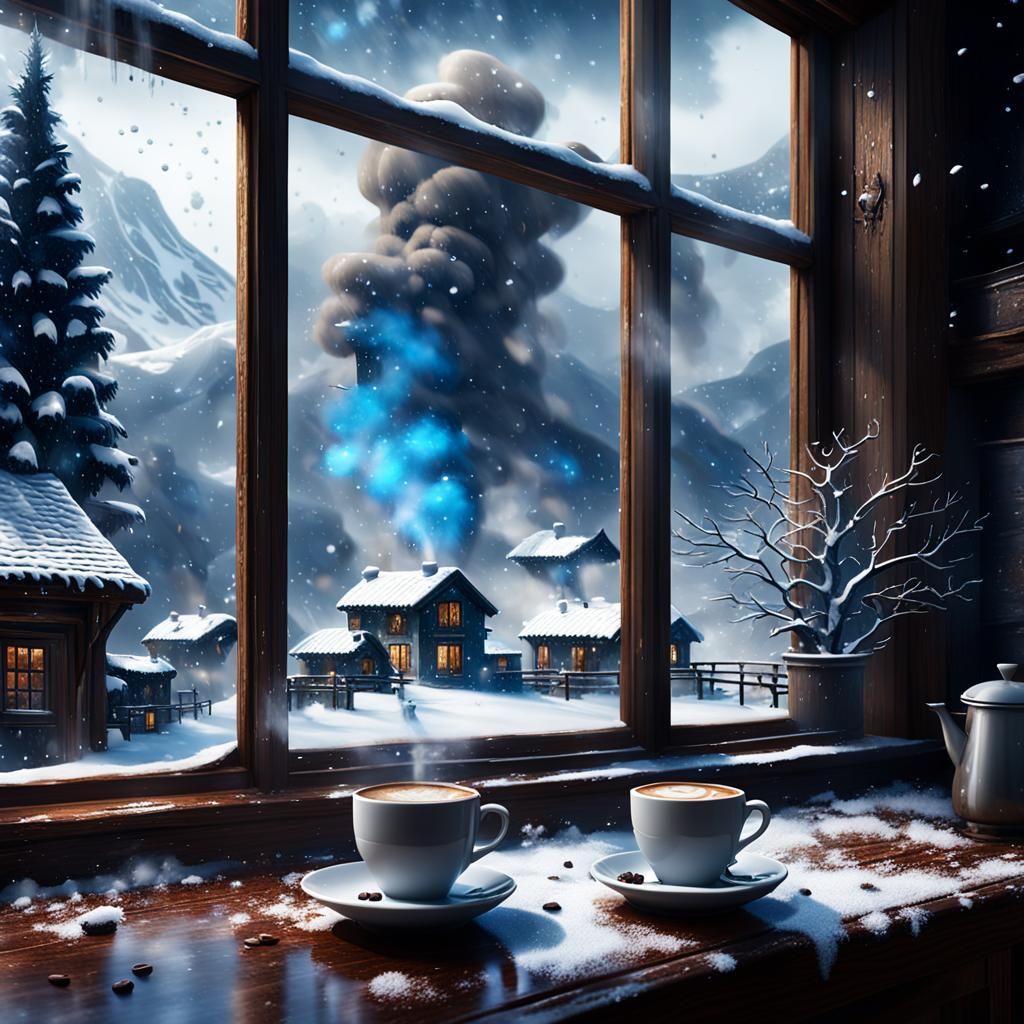Snowy Day Coffee: Detailed Matte Painting