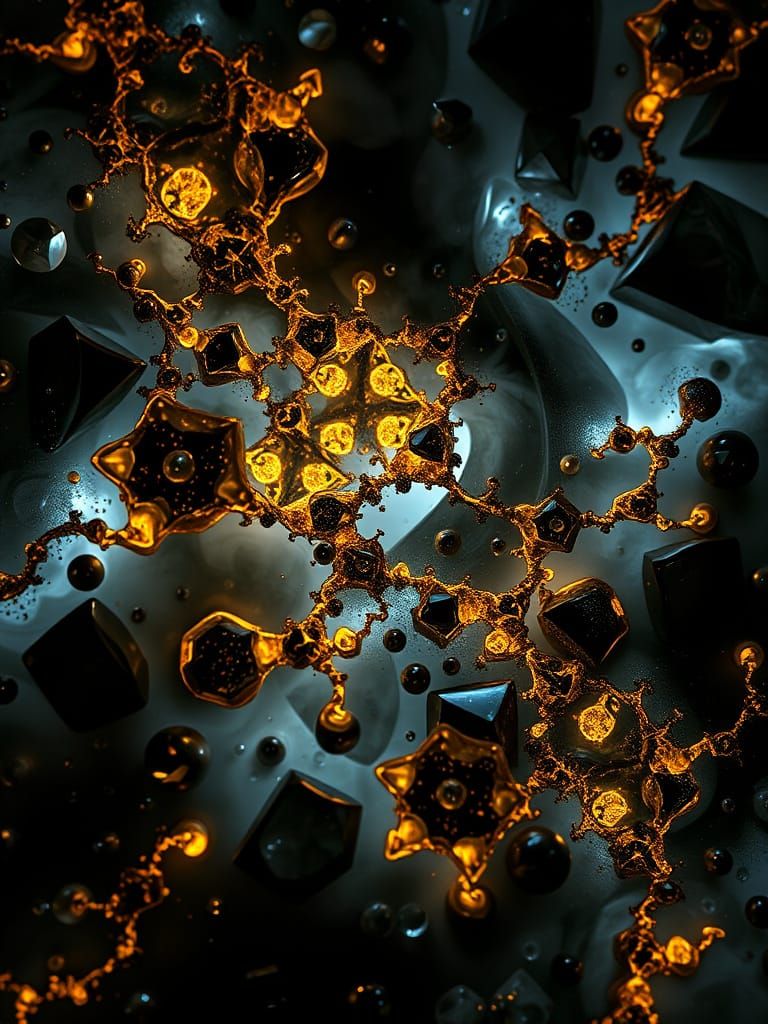 Bioluminescent Alcohol Ink Fractal Art with Gilded Vines
