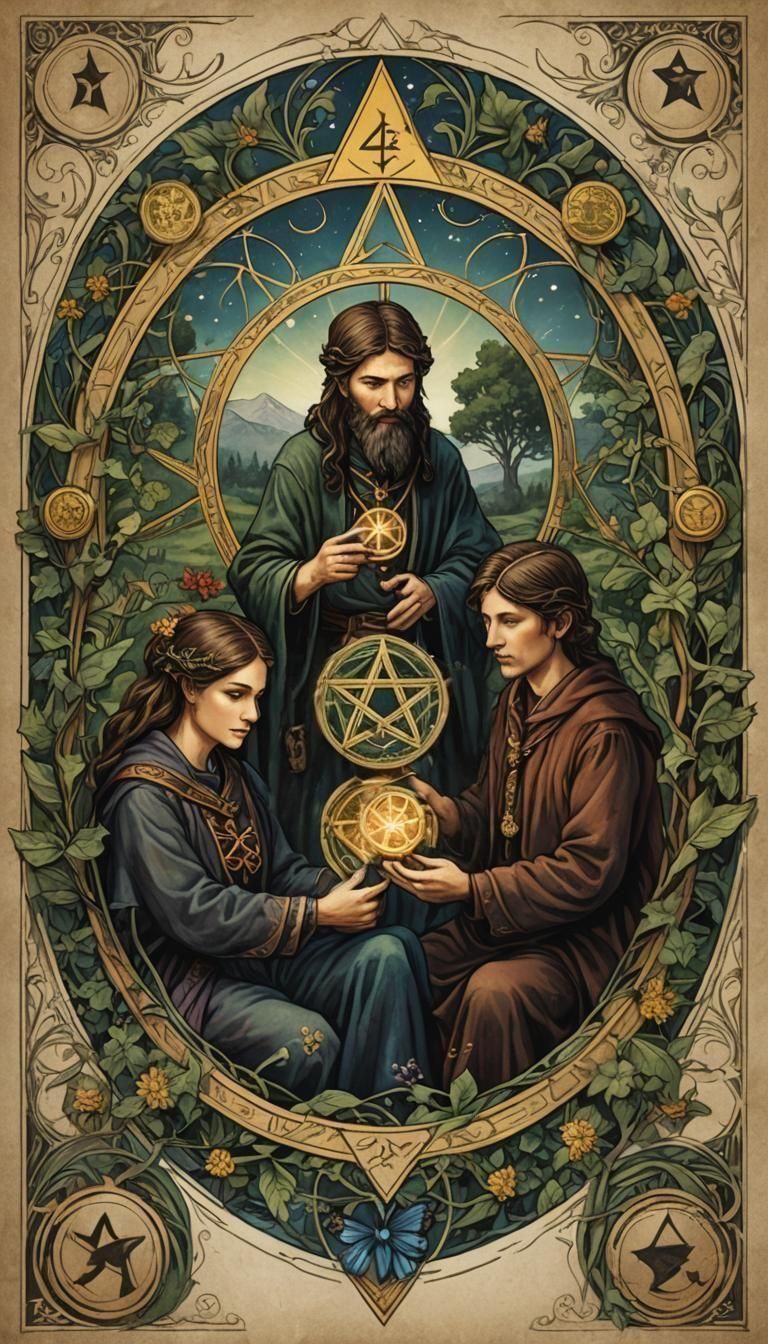 Three of Pentacles Card: Collaboration in Fantasy Art