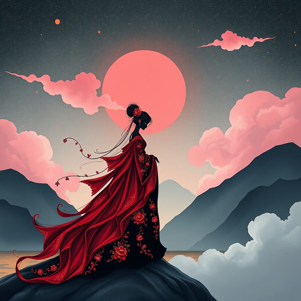 Devil in Black with Red and Pink Eyes