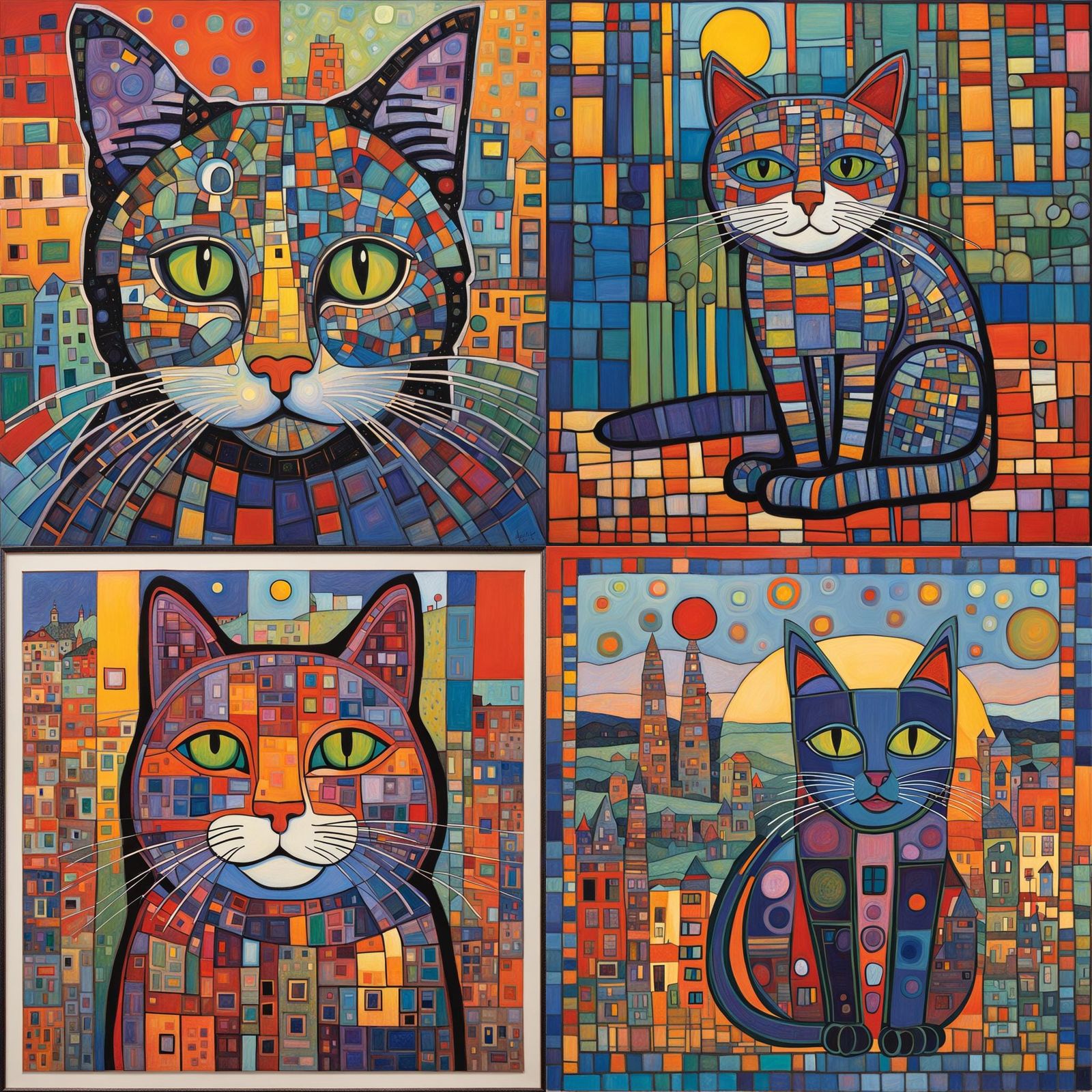Abstract Cat Art Inspired by Hundertwasser