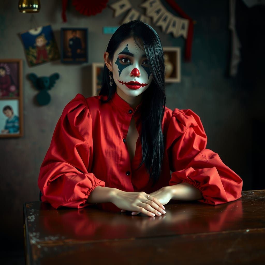 Asian Model as Clown in Photorealistic Portrait