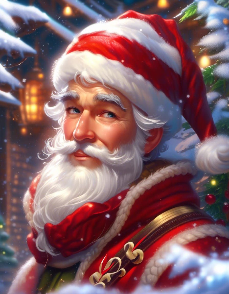 Handsome Santa Claus Portrait with Snowflakes
