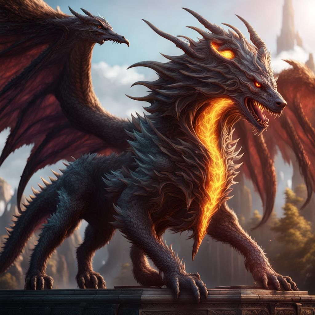 Fantastical Seraphim Dragon Hellhound Concept Art