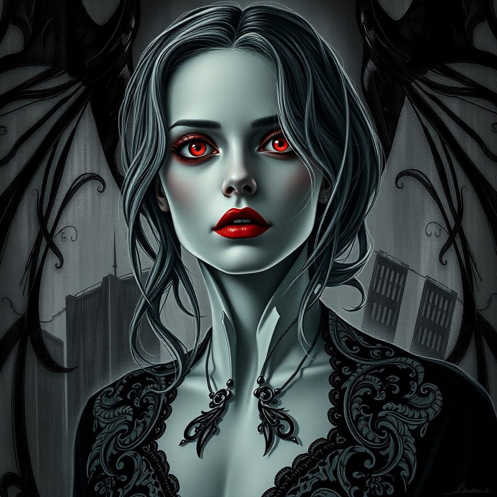 Ethereal Nosferatu Goddess in Art Nouveau Style