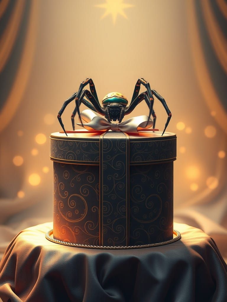 Majestic Gift Box with Iridescent Spider in Whimsical Fantas...