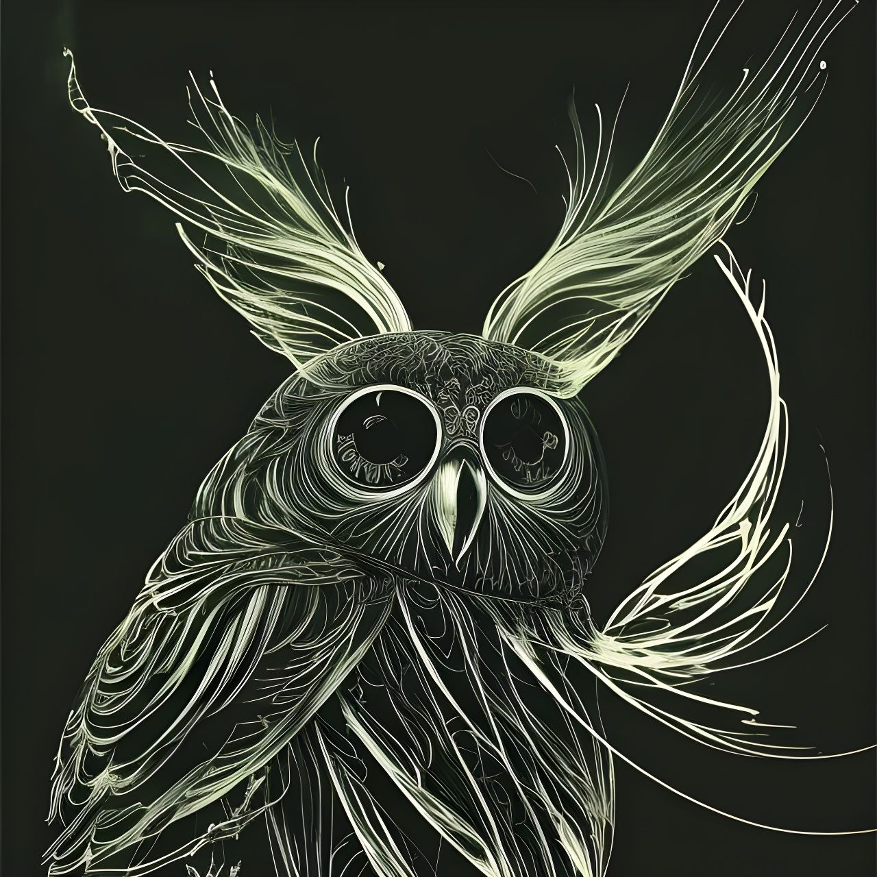 Neon Owl Portrait in Holographic Style