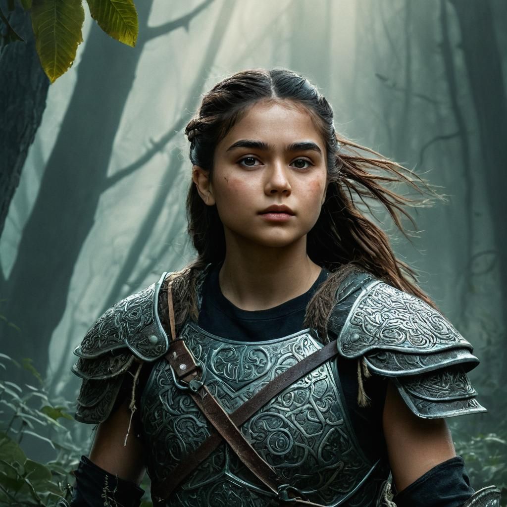 Heroic Warrior in Mystical Forest, Digital Art