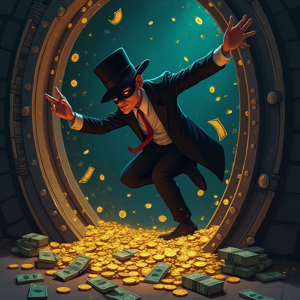 Suave Thief's Heist in a Neon Vault