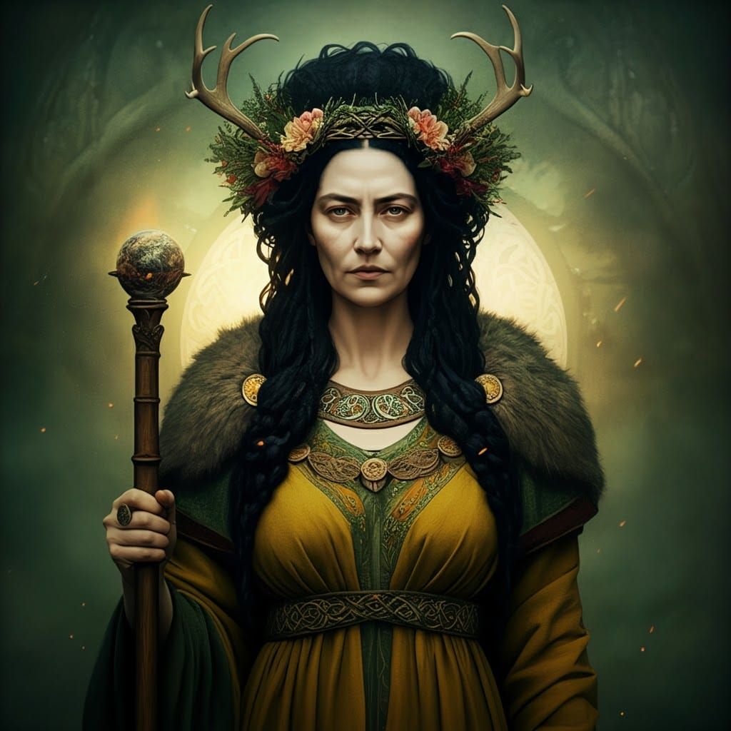 Gaulish Celtic Goddess Nantosuelta in Art Nouveau Style