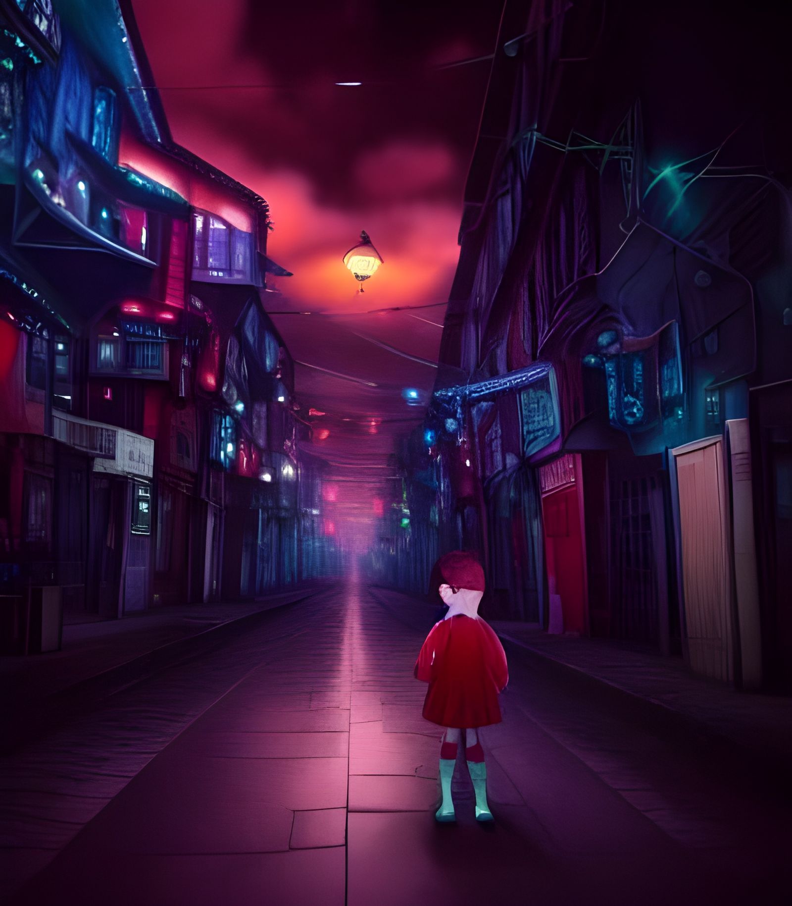 Magical Floating Street in Studio Ghibli Style