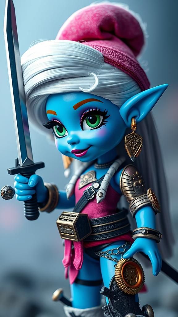 Cyberpunk Smurfette Warrior Avatar with Sword