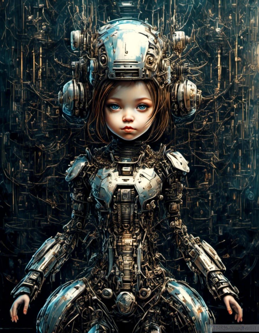 Android Princess in Robopunk Dress, Dark Sci-Fi Art