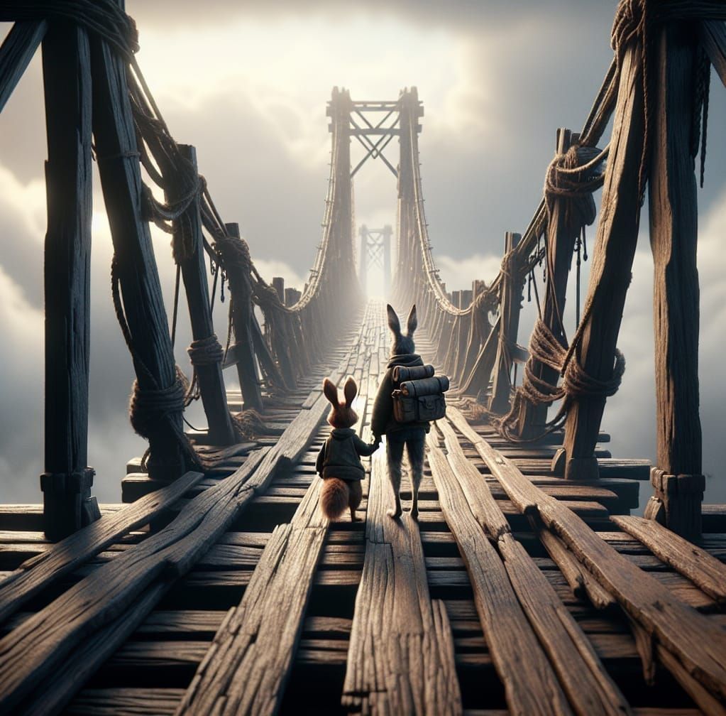 Squirrel and Rabbit on Bridge to Nowhere