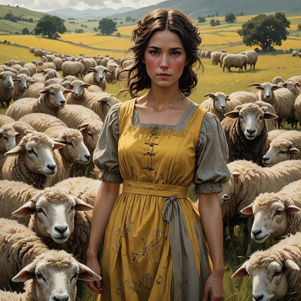 Shepherdess Portrait in Hyperdetailed Art Nouveau Style