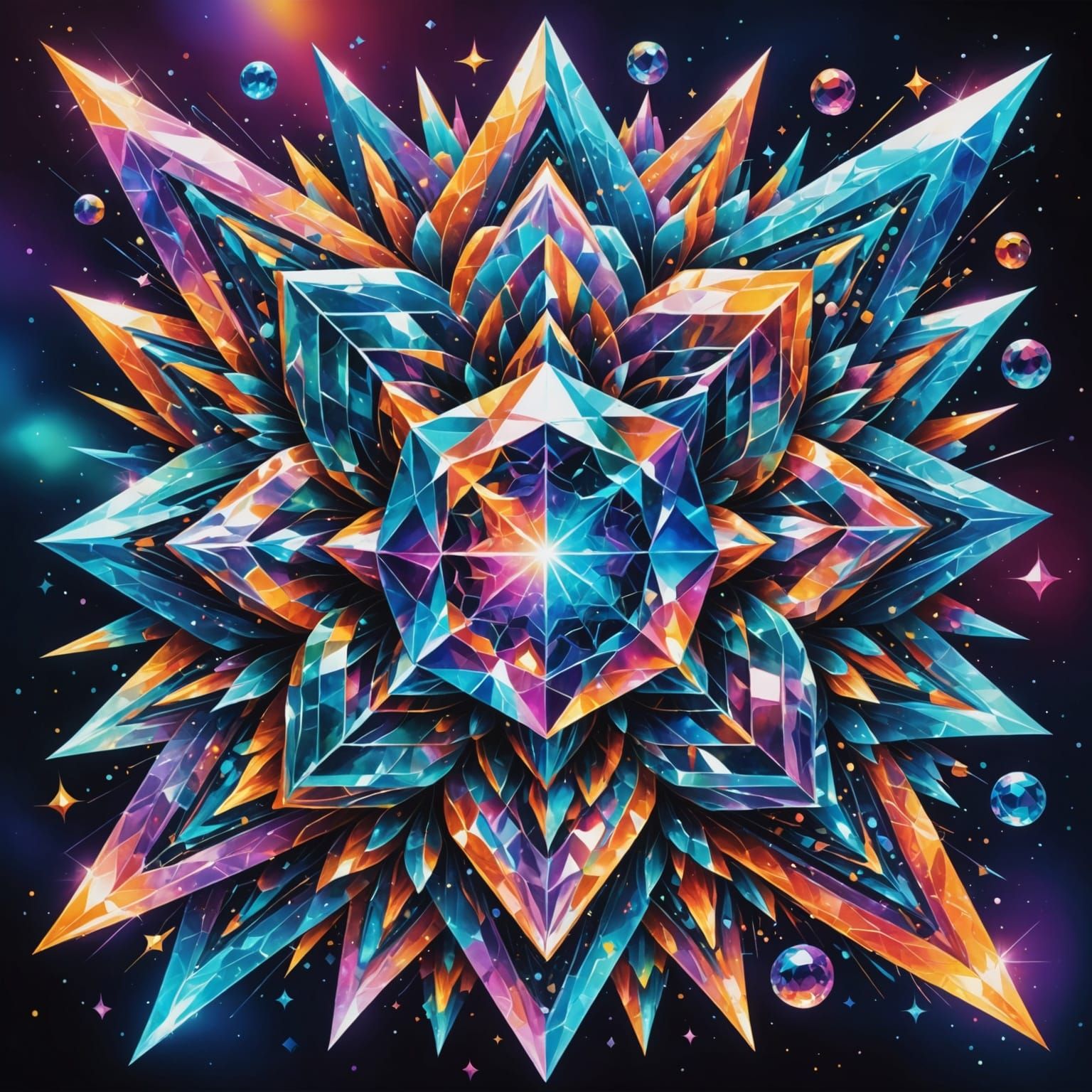 Vibrant Holographic Crystal Cosmic Scene