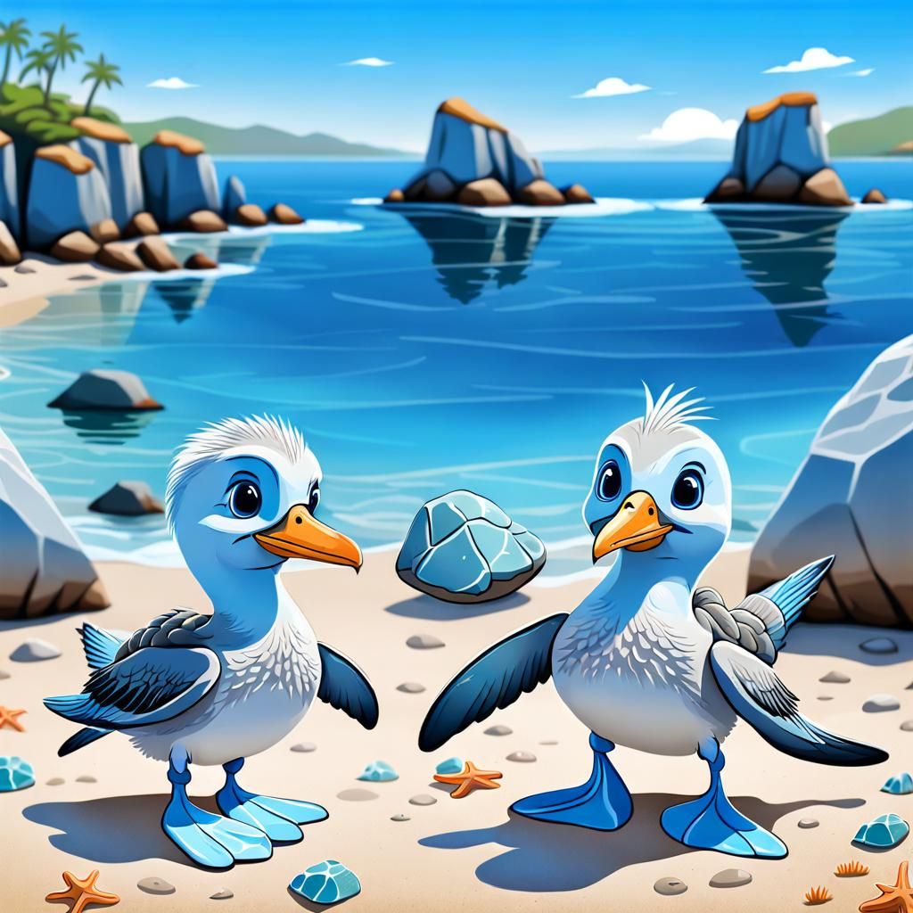 Cartoon Blue-Footed Boobies on the Beach