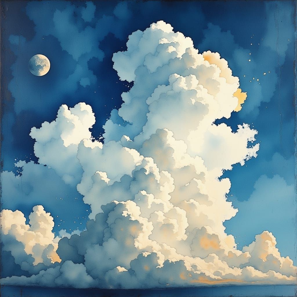 Ethereal Cloudscape at Dusk in Gouache Style