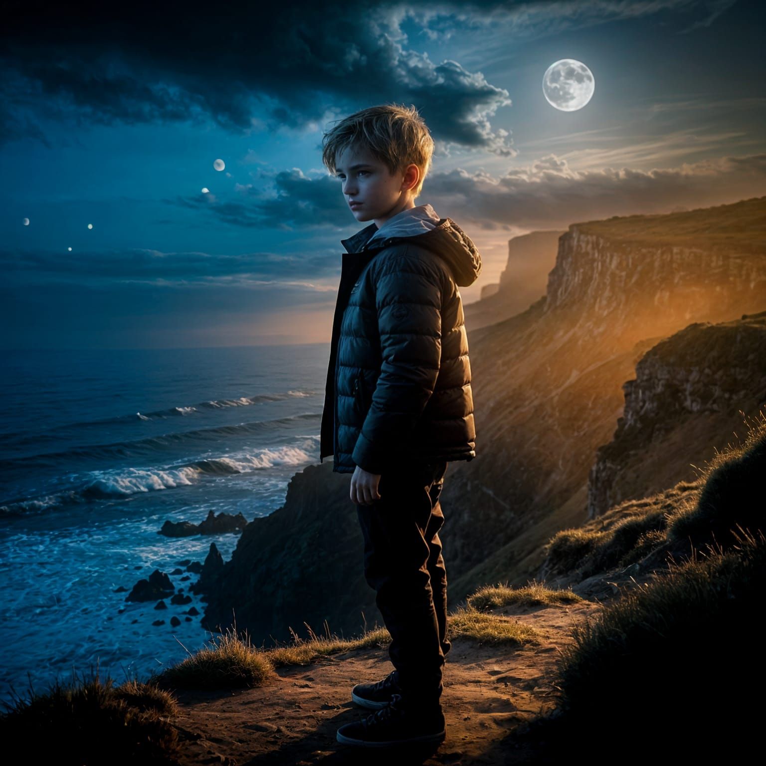 Boy on Cliffside: Cinematic Coastal Portrait