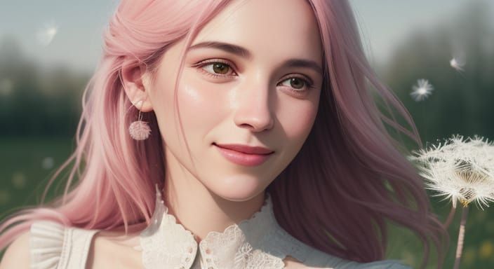 Romantic Portrait in Pastel Hues with Dainty Dandelion Detai...