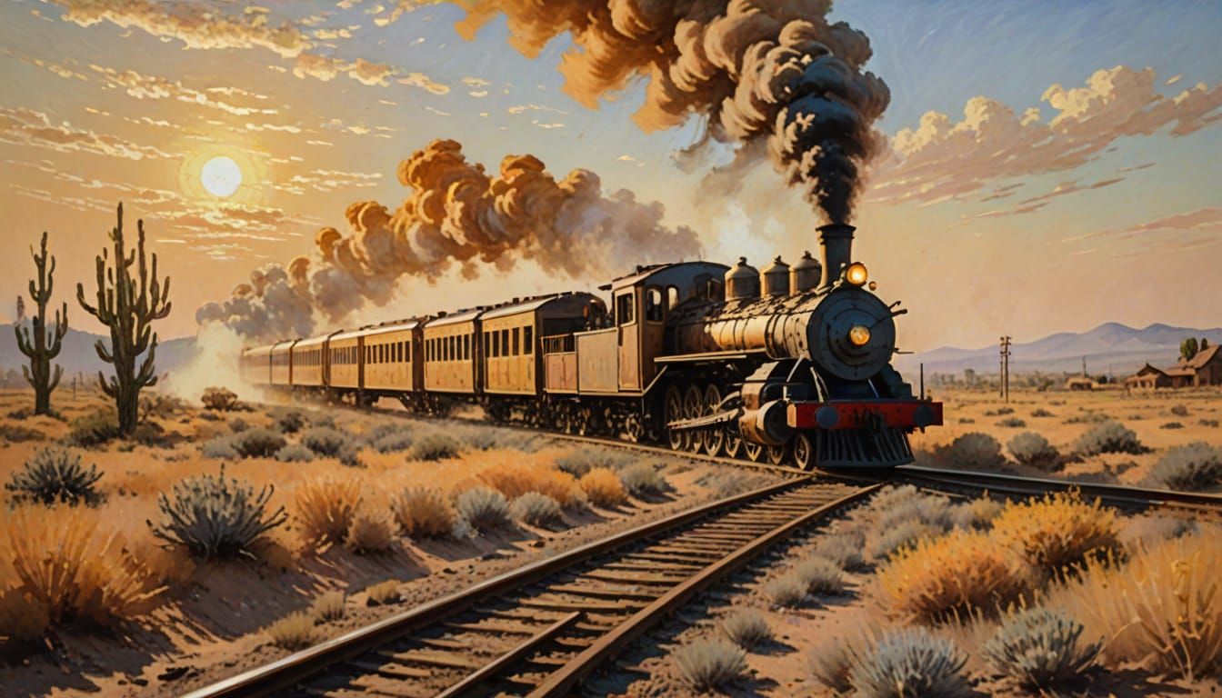 Impressionist Train Robbery in the Dusty Old West