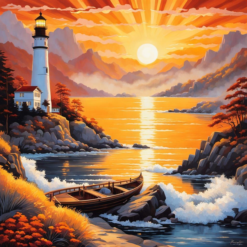 Vibrant Psychedelic Advertisements in a Sunrise Lighthouse S...