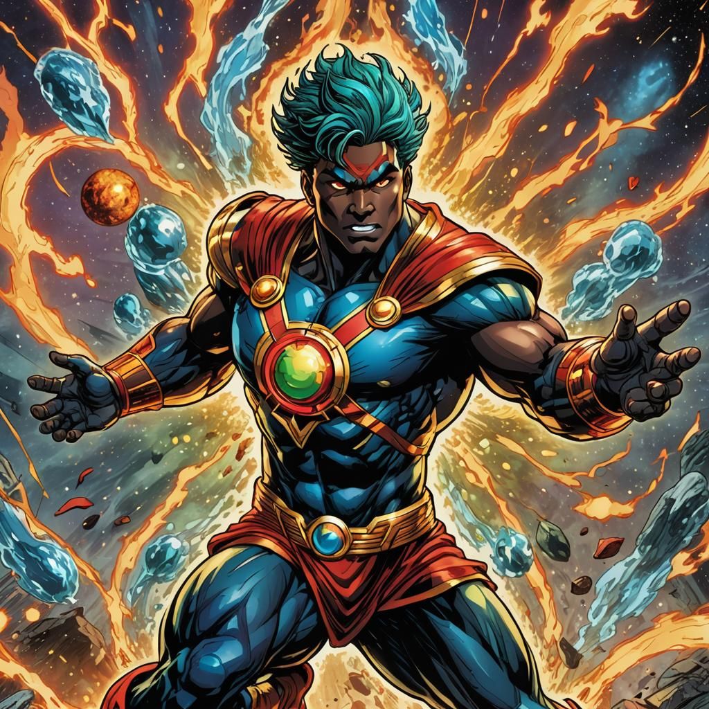Captain Planet Unites Elements in Comic Book Art