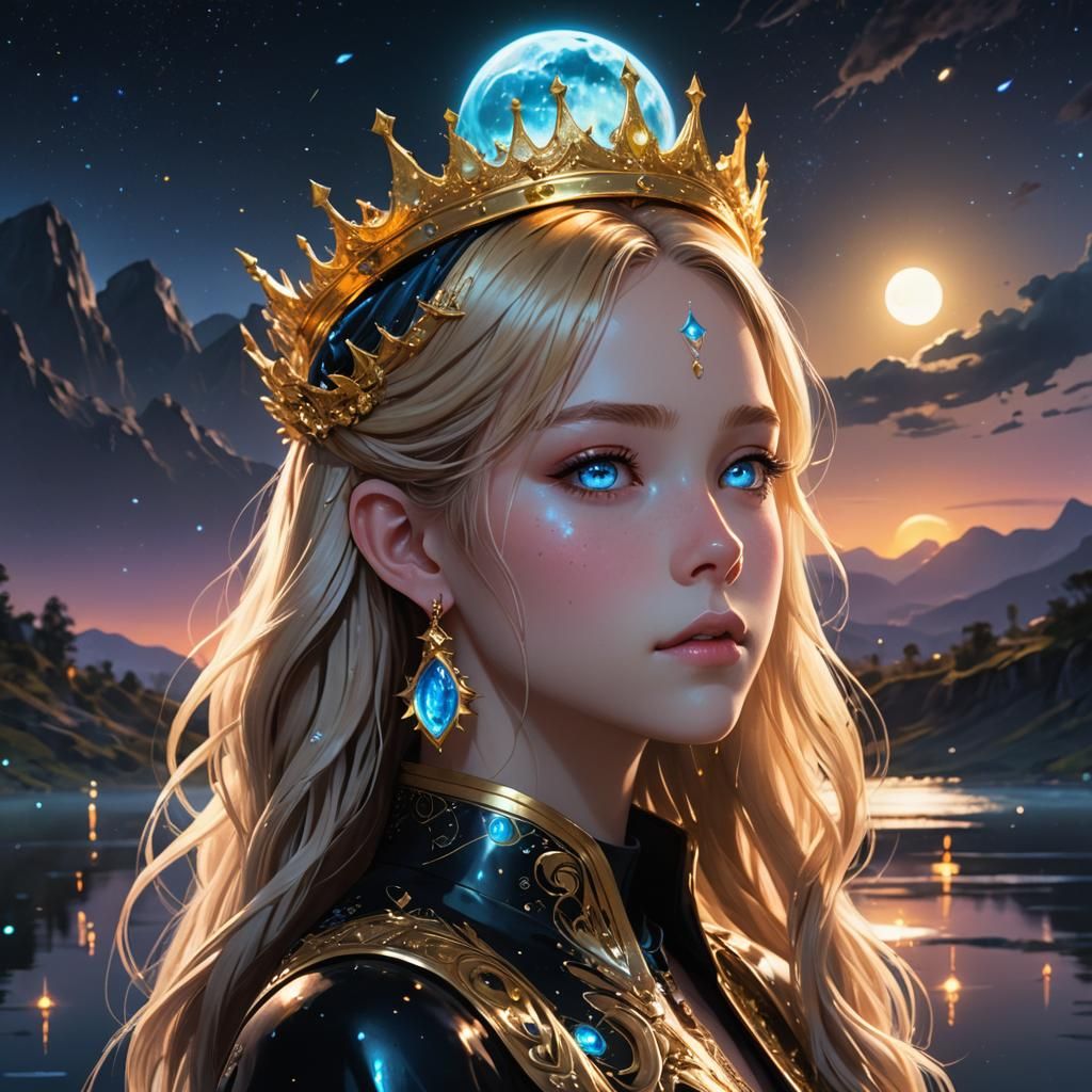 Anime Princess Portrait with Alien Planet Reflection