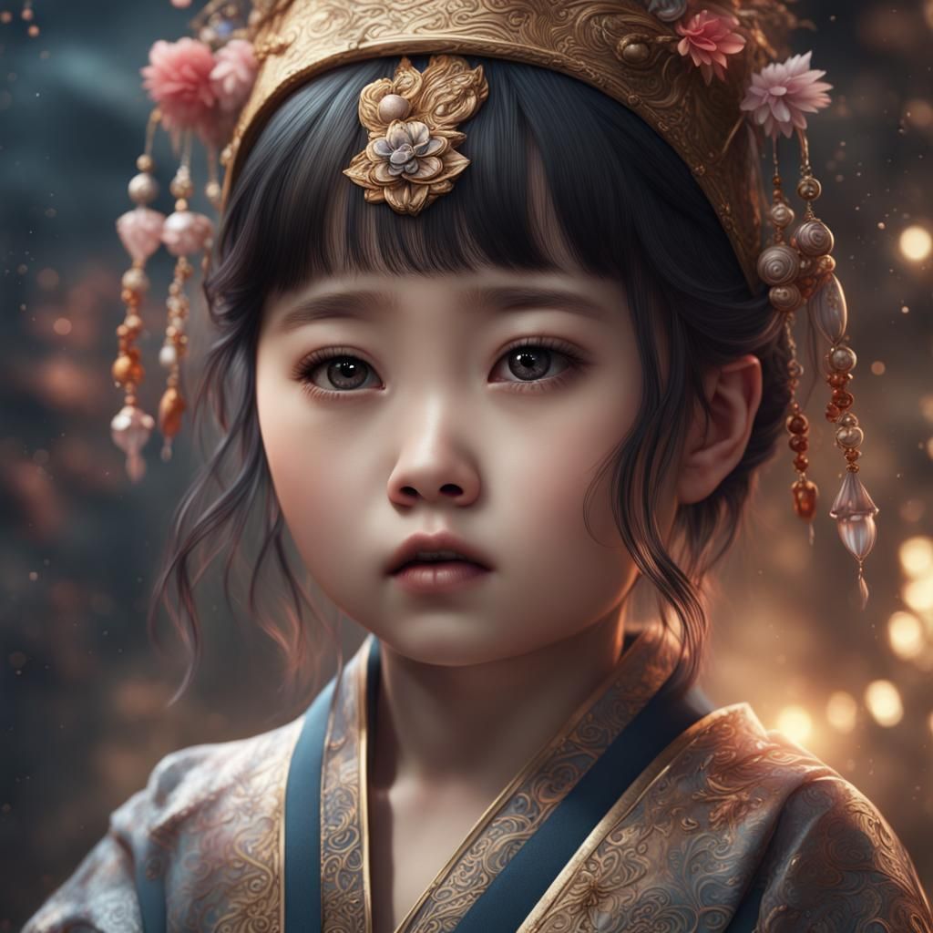 Beautiful Korean Baby Girl Portrait in Matte Painting Style