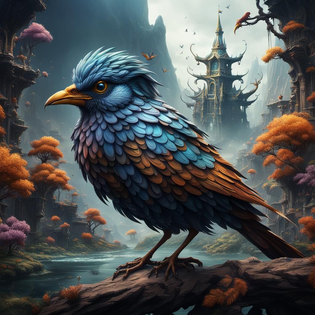 Fantastical Bird in Detailed Matte Painting