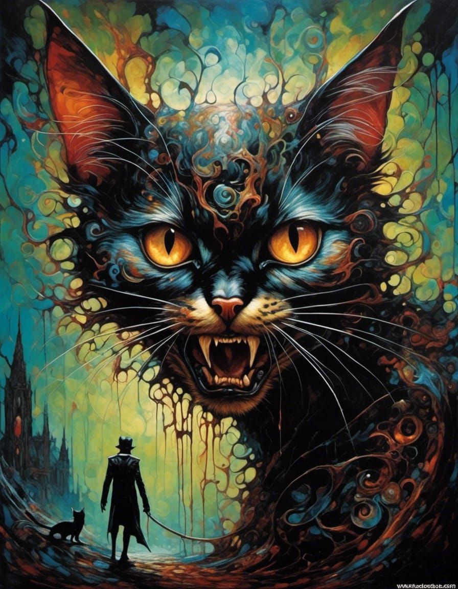 Scary Horror Cat in Surreal Style