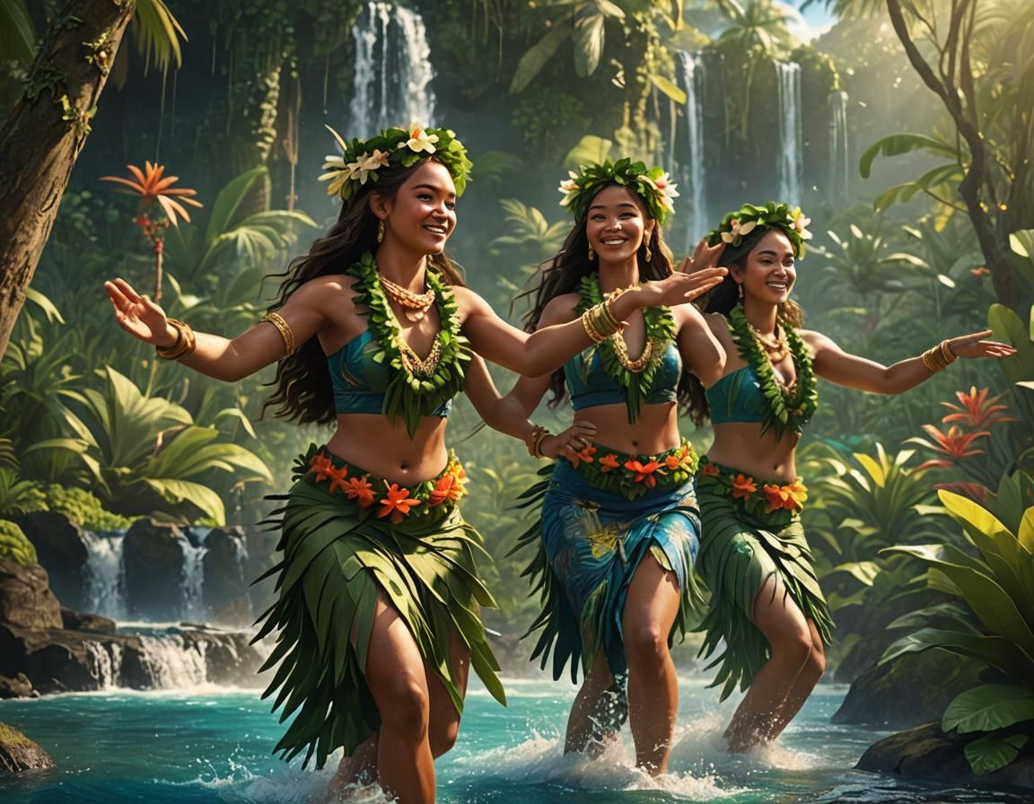 Tropical Hula Dancers in Paradise: Fantasy Concept Art