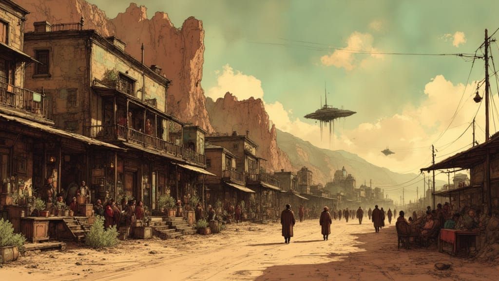 Offworld Mining Colony in Gritty Noir Style