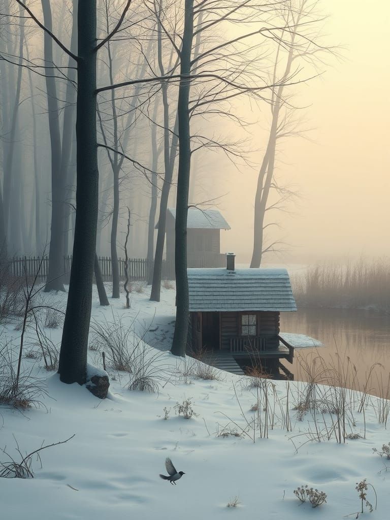 Serene Winter Landscape in Watercolor-Inspired Hues